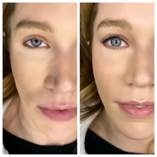Before and after: mixed lash extensions, classic and volume together, close-up