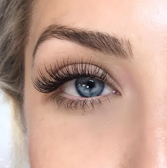 Classic lash extensions, one extension per natural lash, close-up
