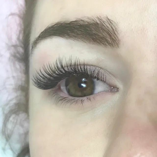Classic lash extensions, one extension per natural lash, close-up