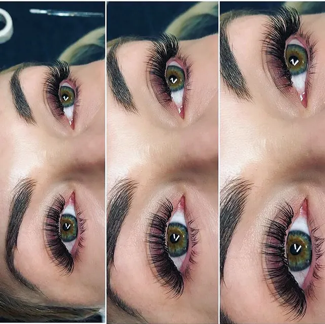Classic lash extensions, one extension per natural lash, close-up