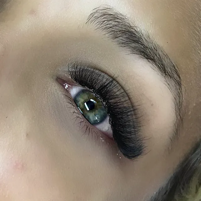 Volume lash extensions, full and fluffy, close-up