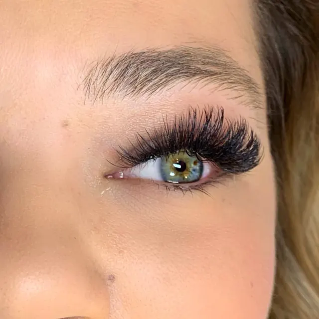 Volume lash extensions, full and fluffy, close-up